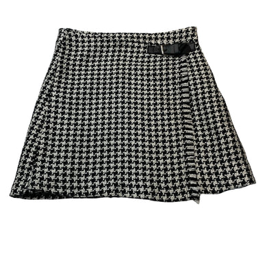 Girls Zara, lined black & white woven skirt, adjustable, L: 36cm, *belt trim layer peeling*, FUC, size 13-14,  
