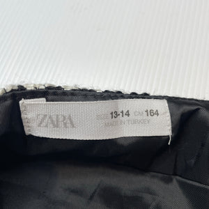 Girls Zara, lined black & white woven skirt, adjustable, L: 36cm, *belt trim layer peeling*, FUC, size 13-14,  