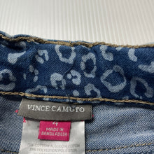 Load image into Gallery viewer, Girls VINCE CAMUTO, animal print denim shorts, adjustable, GUC, size 4,  