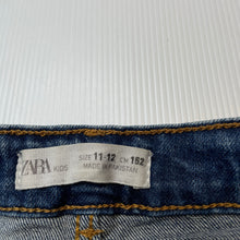 Load image into Gallery viewer, Girls Zara, blue stretch denim shorts, adjustable, GUC, size 11-12,  