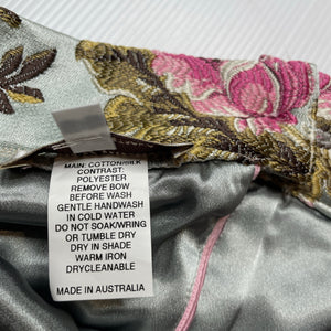Girls Child by Petals Ink, Designer lined embroidered floral cotton/silk skirt, L: 38.5cm, W: 30cm across, EUC, size 8,  