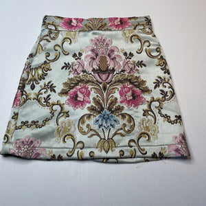 Girls Child by Petals Ink, Designer lined embroidered floral cotton/silk skirt, L: 38.5cm, W: 30cm across, EUC, size 8,  