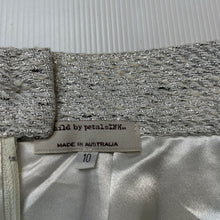 Load image into Gallery viewer, Girls Child by Petals Ink, Designer lined woven silver skirt, L: 40.5cm, W: 30.5cm across, EUC, size 10,  