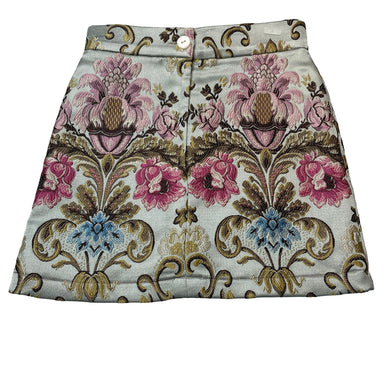Girls Child by Petals Ink, Designer lined embroidered floral cotton/silk skirt, L: 35.5cm, W: 29.5cm across, EUC, size 6,  