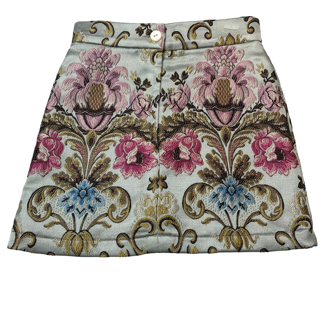 Girls Child by Petals Ink, Designer lined embroidered floral cotton/silk skirt, L: 35.5cm, W: 29.5cm across, EUC, size 6,  