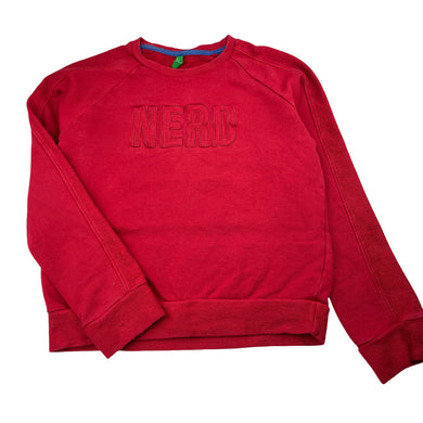 Boys United Colors of Benetton, red cotton sweater / jumper, no size, armpit to ampit: 42cm, armpit to cuff: 42cm, FUC, size 8-9,  