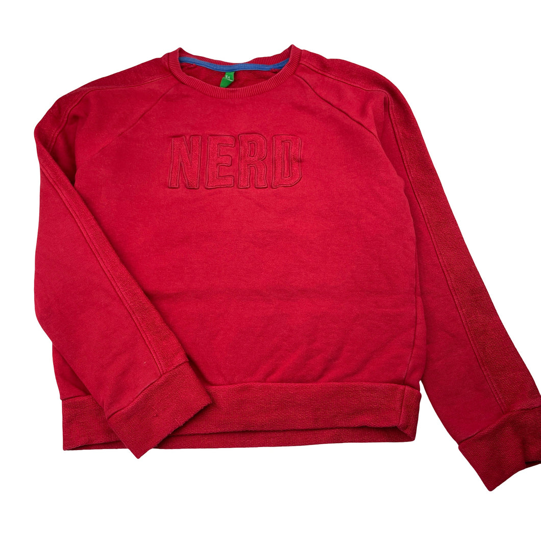 Boys United Colors of Benetton, red cotton sweater / jumper, no size, armpit to ampit: 42cm, armpit to cuff: 42cm, FUC, size 8-9,  