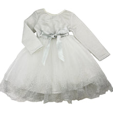 Load image into Gallery viewer, Girls Origami, long sleeve white &amp; silver party dress, GUC, size 3, L: 51cm