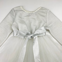 Load image into Gallery viewer, Girls Origami, long sleeve white &amp; silver party dress, GUC, size 3, L: 51cm