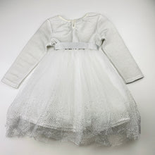 Load image into Gallery viewer, Girls Origami, long sleeve white &amp; silver party dress, GUC, size 3, L: 51cm
