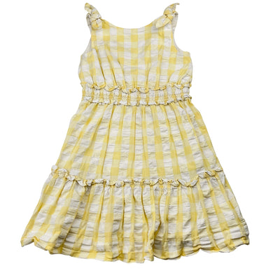 Girls David Jones, yellow check crinkle cotton dress, GUC, size 4, L: 55cm