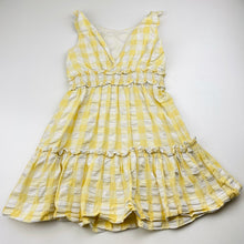Load image into Gallery viewer, Girls David Jones, yellow check crinkle cotton dress, GUC, size 4, L: 55cm