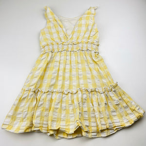 Girls David Jones, yellow check crinkle cotton dress, GUC, size 4, L: 55cm