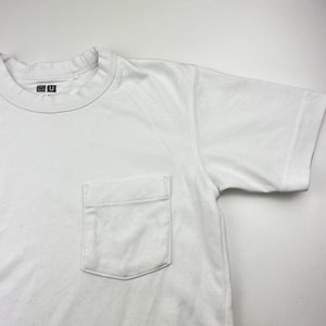 Boys Uniqlo, white tee / top, small marks on front, FUC, size 5-6,  
