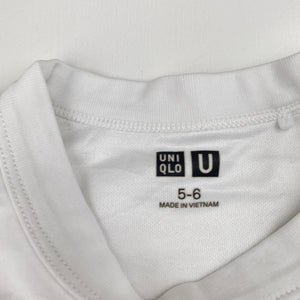 Boys Uniqlo, white tee / top, small marks on front, FUC, size 5-6,  