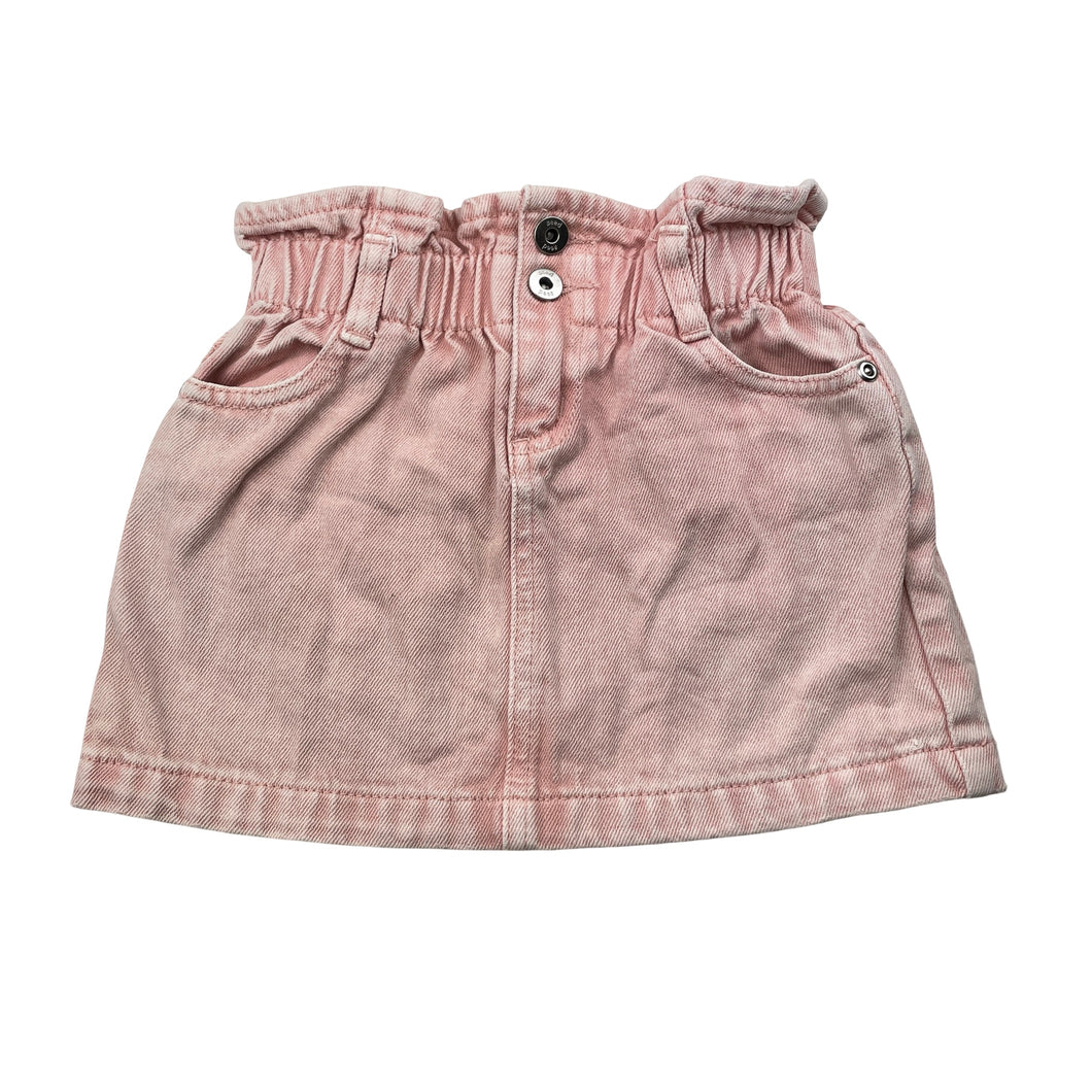 Girls Seed, pink denim skirt, elasticated, L: 26cm, GUC, size 5,  