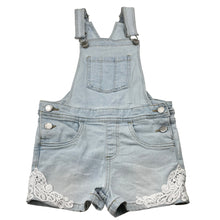 Load image into Gallery viewer, Girls 1964 Denim Co, lace trim stretch denim overalls / shortalls, FUC, size 6,  