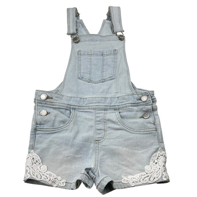 Girls 1964 Denim Co, lace trim stretch denim overalls / shortalls, FUC, size 6,  