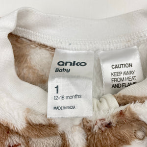 Unisex Anko, soft fleece zip coverall / romper, EUC, size 1,  