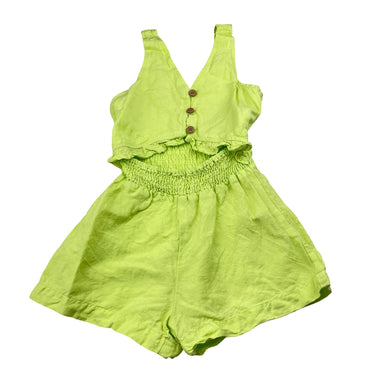 Girls Zara, green linen / viscose summer playsuit, GUC, size 6,  