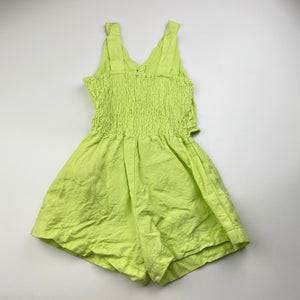 Girls Zara, green linen / viscose summer playsuit, GUC, size 6,  