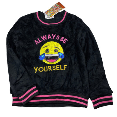 Girls Emoji, soft fleece sweater / jumper, sequins, NEW, size 8,  
