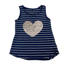 Load image into Gallery viewer, Girls H&amp;T, navy cotton singlet / tank top, sequin heart, GUC, size 6,  