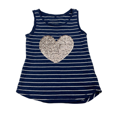 Girls H&T, navy cotton singlet / tank top, sequin heart, GUC, size 6,  