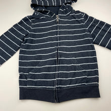 Load image into Gallery viewer, Boys navy, stripe zip hoodie sweater, no labels, armpit to armpit: 35cm, shoulder to cuff: 39cm, GUC, size 5-6,  