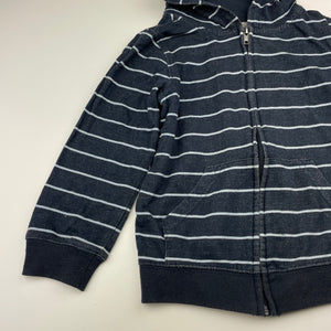 Boys navy, stripe zip hoodie sweater, no labels, armpit to armpit: 35cm, shoulder to cuff: 39cm, GUC, size 5-6,  