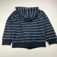 Load image into Gallery viewer, Boys navy, stripe zip hoodie sweater, no labels, armpit to armpit: 35cm, shoulder to cuff: 39cm, GUC, size 5-6,  
