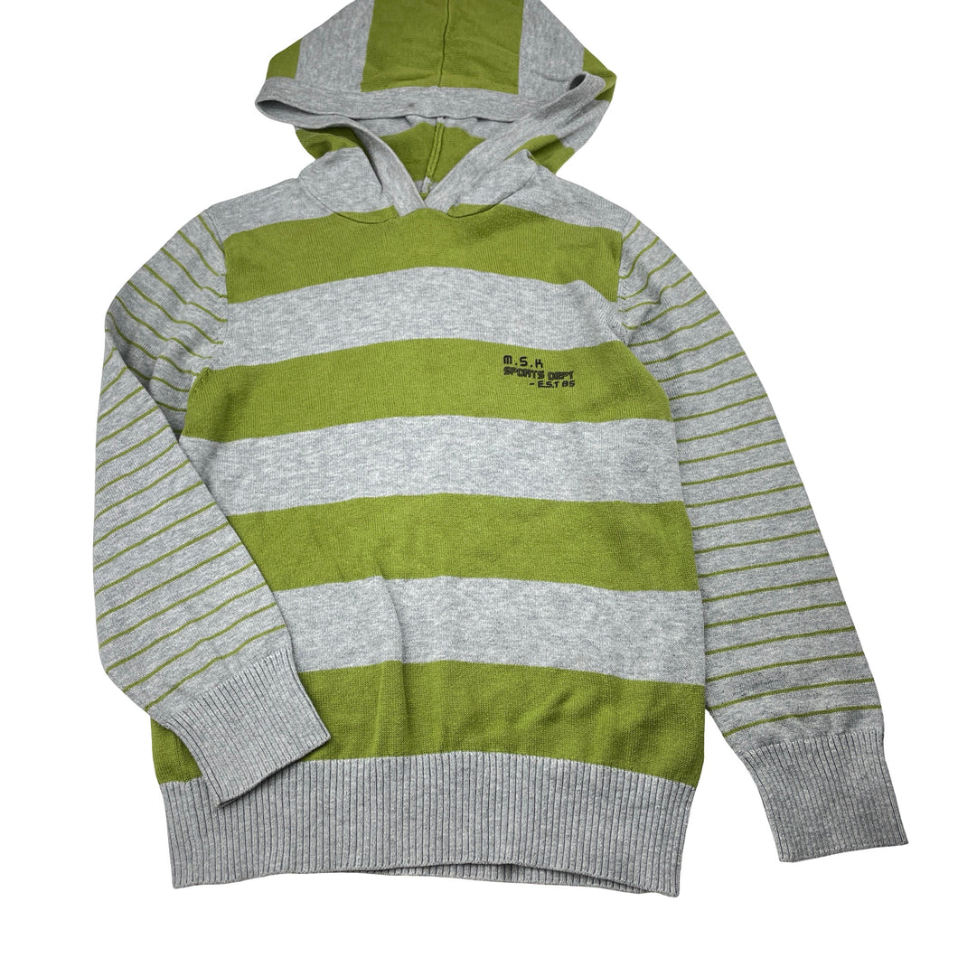Boys Milkshake, green & grey knit cotton hooded sweater, EUC, size 8,  