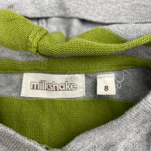 Boys Milkshake, green & grey knit cotton hooded sweater, EUC, size 8,  