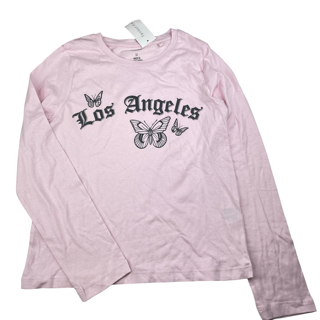 Girls Favourites, pink cotton long sleeve tee / top, NEW, size 12,  