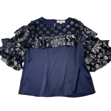 Load image into Gallery viewer, Girls Child by Petals Ink, navy &amp; gold lightweight top, EUC, size 7,  