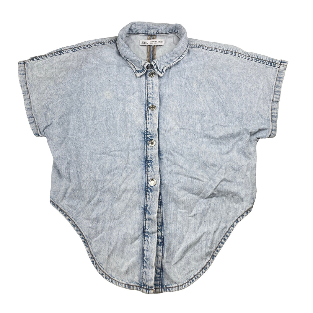 Girls Zara, blue denim top, poppers, FUC, size 11-12,  