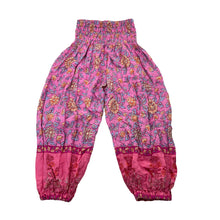 Load image into Gallery viewer, Girls handmade, lightweight floral pants, elasticated, no size, Inside leg: 31cm, W: 19cm across unstretched, EUC, size 3-4,  