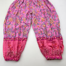 Load image into Gallery viewer, Girls handmade, lightweight floral pants, elasticated, no size, Inside leg: 31cm, W: 19cm across unstretched, EUC, size 3-4,  