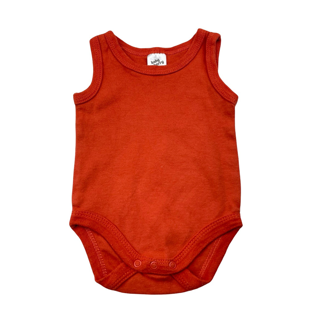 Unisex Baby Berry, orange cotton singletsuit / romper, GUC, size 000,  
