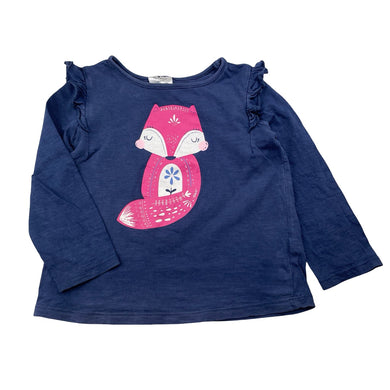 Girls Dymples, navy cotton long sleeve top, fox, GUC, size 2,  