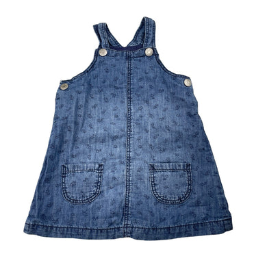 Girls H&M, lightweight denim overalls dress / pinafore, FUC, size 1, L: 42cm