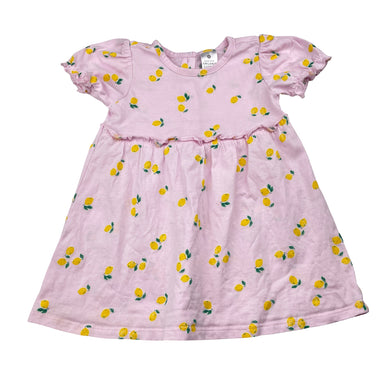 Girls Target, organic cotton dress, lemons, EUC, size 0, L: 39cm