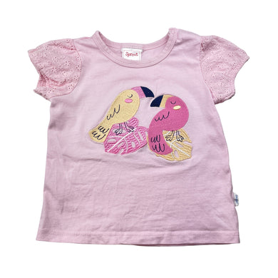 Girls Sprout, embroidered cotton tee / top, birds, GUC, size 1,  