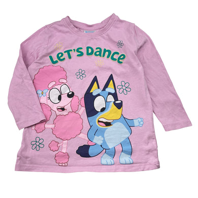 Girls Bluey, cotton long sleeve tee / top, small light marks, FUC, size 2,  