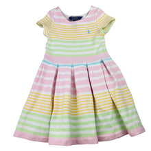 Load image into Gallery viewer, Girls Polo Ralph Lauren, ribbed striped short sleeve dress, small light marks, FUC, size 4, L: 52cm