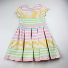 Load image into Gallery viewer, Girls Polo Ralph Lauren, ribbed striped short sleeve dress, small light marks, FUC, size 4, L: 52cm