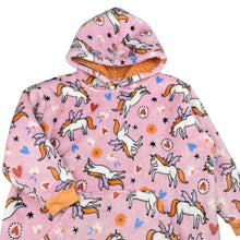 Load image into Gallery viewer, Girls Cotton On, thick fleece oversize hoodie sweater, unicorns, GUC, size 5-7,  