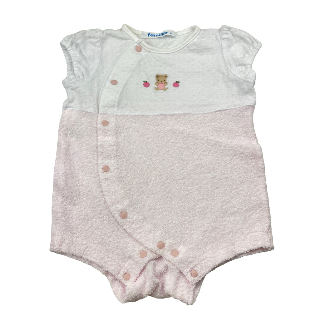 Girls Familiar, embroidered romper, teddy bear, EUC, size 000,  
