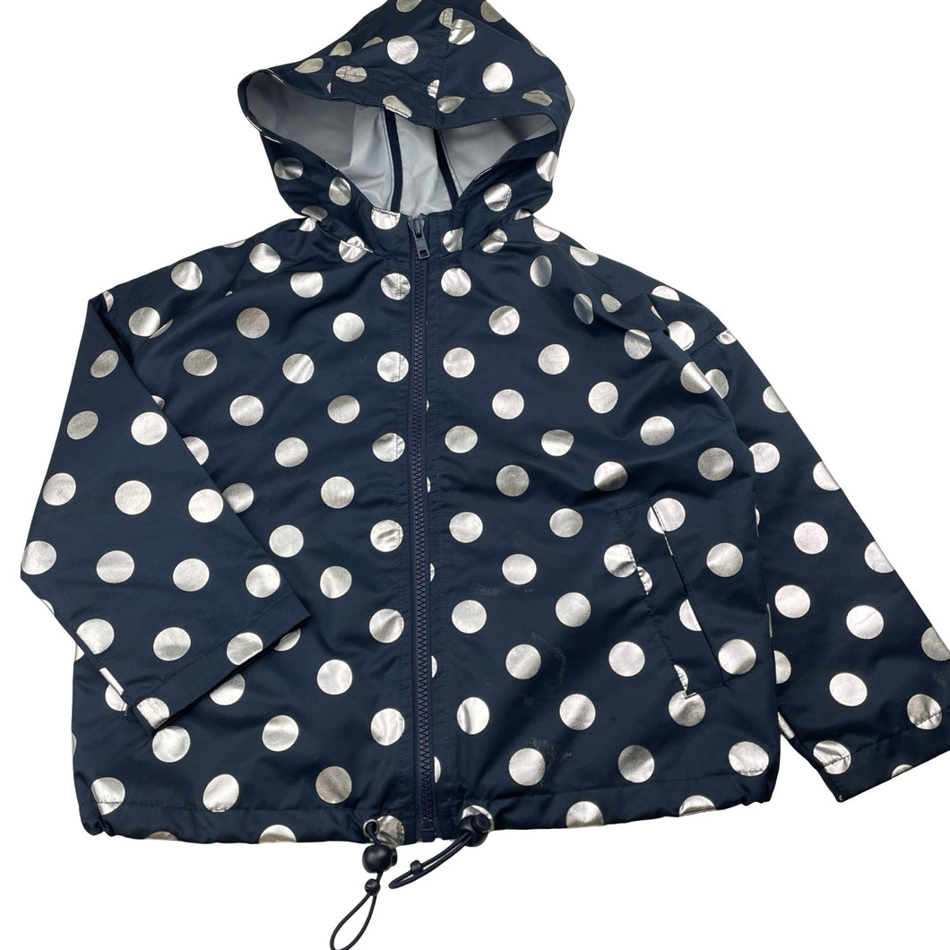 Girls Seed, navy & silver spot spray jacket / raincoat, Sz: S, L: 41cm, armpit to armpit: 44cm, armpit to cuff: 26cm, FUC, size 4-5,  