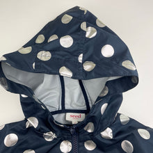 Load image into Gallery viewer, Girls Seed, navy &amp; silver spot spray jacket / raincoat, Sz: S, L: 41cm, armpit to armpit: 44cm, armpit to cuff: 26cm, FUC, size 4-5,  